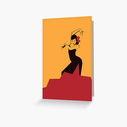 Apsveikumu kartiņa Flamenko dejotāja uz dzeltena fona