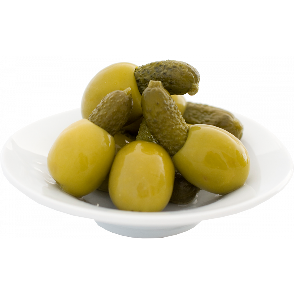 Zaļās olīvas Manzanilla pildītas ar pipargurķīšiem, 2.4kg