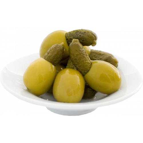 Zaļās olīvas Manzanilla pildītas ar pipargurķīšiem, 2.4kg