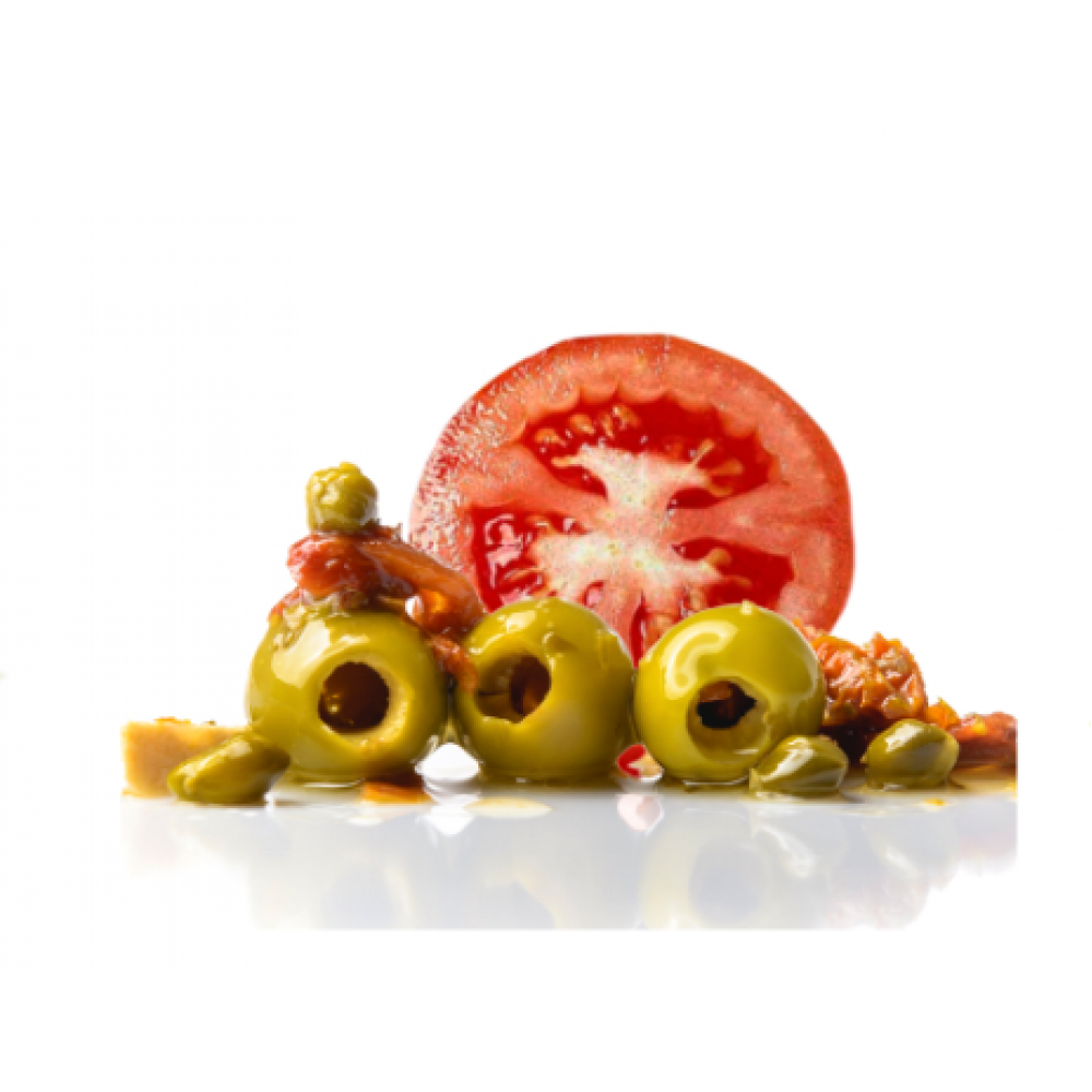 Zaļās olīvas Manzanilla bez kauliņiem ar tomātiem, 2.4kg