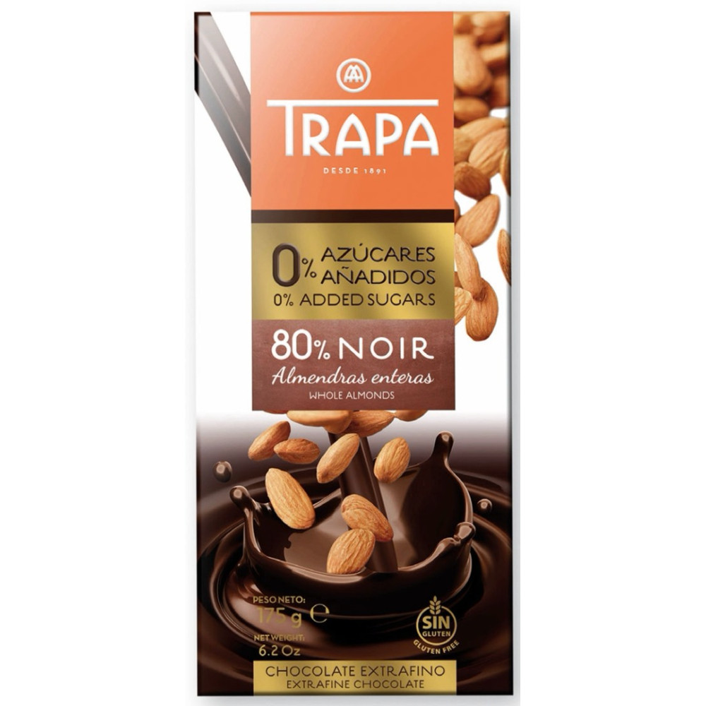 Melnā šokolāde  ar mandelēm 80%, 175g