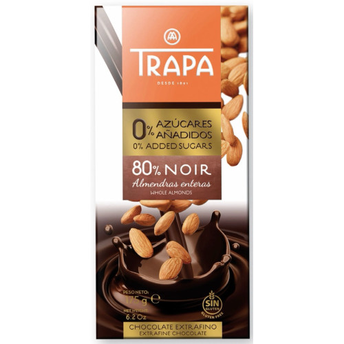 Melnā šokolāde  ar mandelēm 80%, 175g